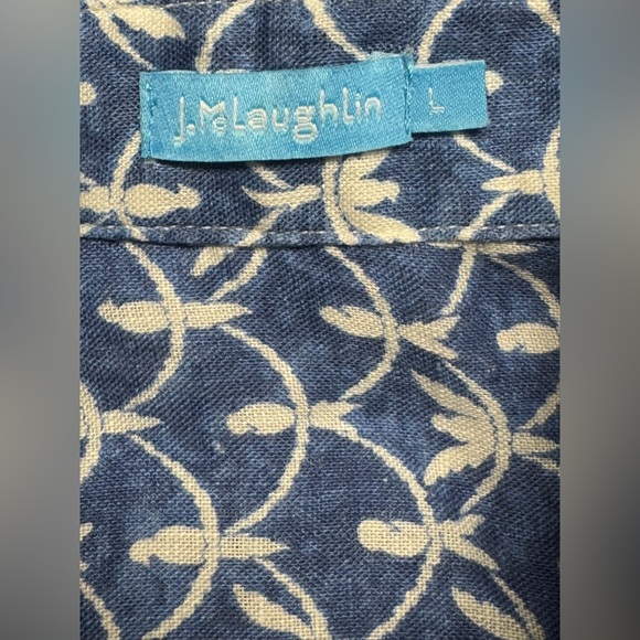 EUC J.Mclaughlin Fallon Long Sleeve Linen SZ L Blue & White - Picture 4 of 10